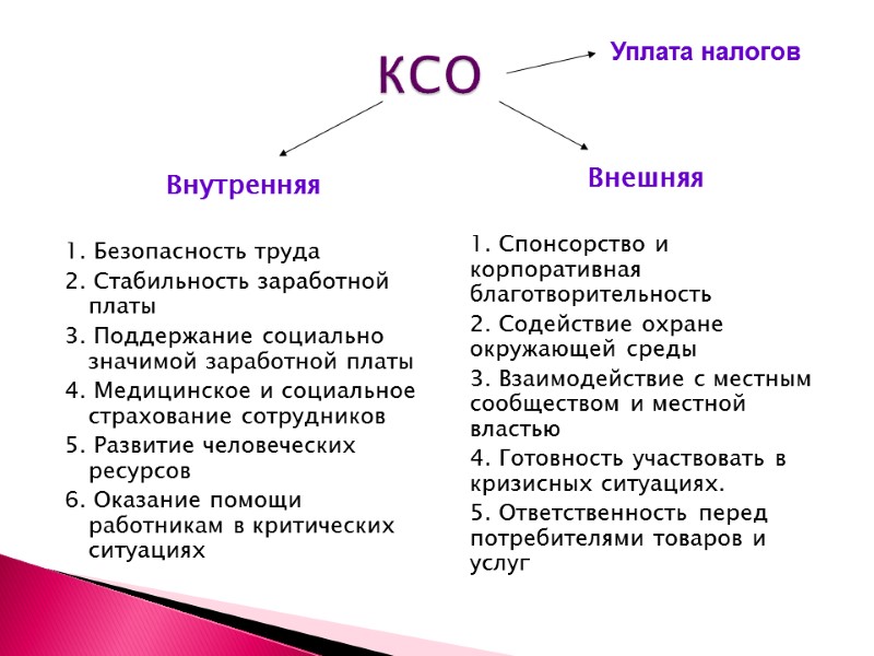 Внутренняя  1. Безопасность труда 2. Стабильность заработной платы 3. Поддержание социально значимой заработной